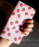 کیف پول دخترانه طرح فانتزی دو رنگ توت فرنگی چرم مصنوعی