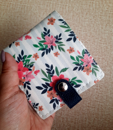 کیف پول جیبی دو رنگ سرمه ای و گلدار