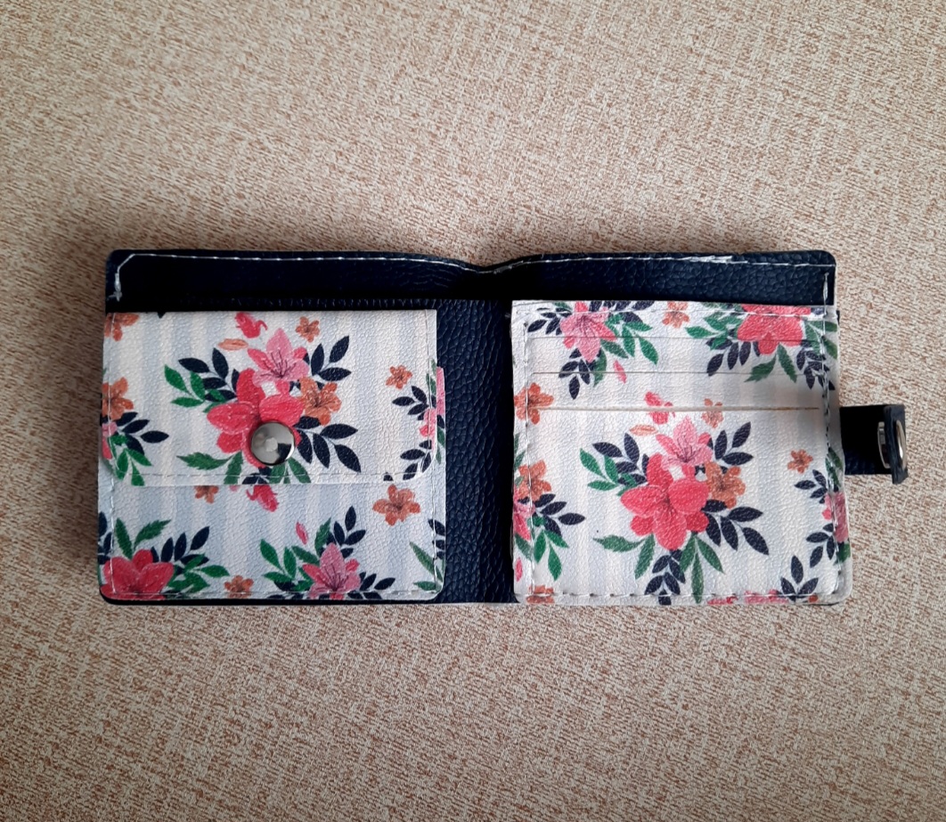 کیف پول جیبی دو رنگ سرمه ای و گلدار