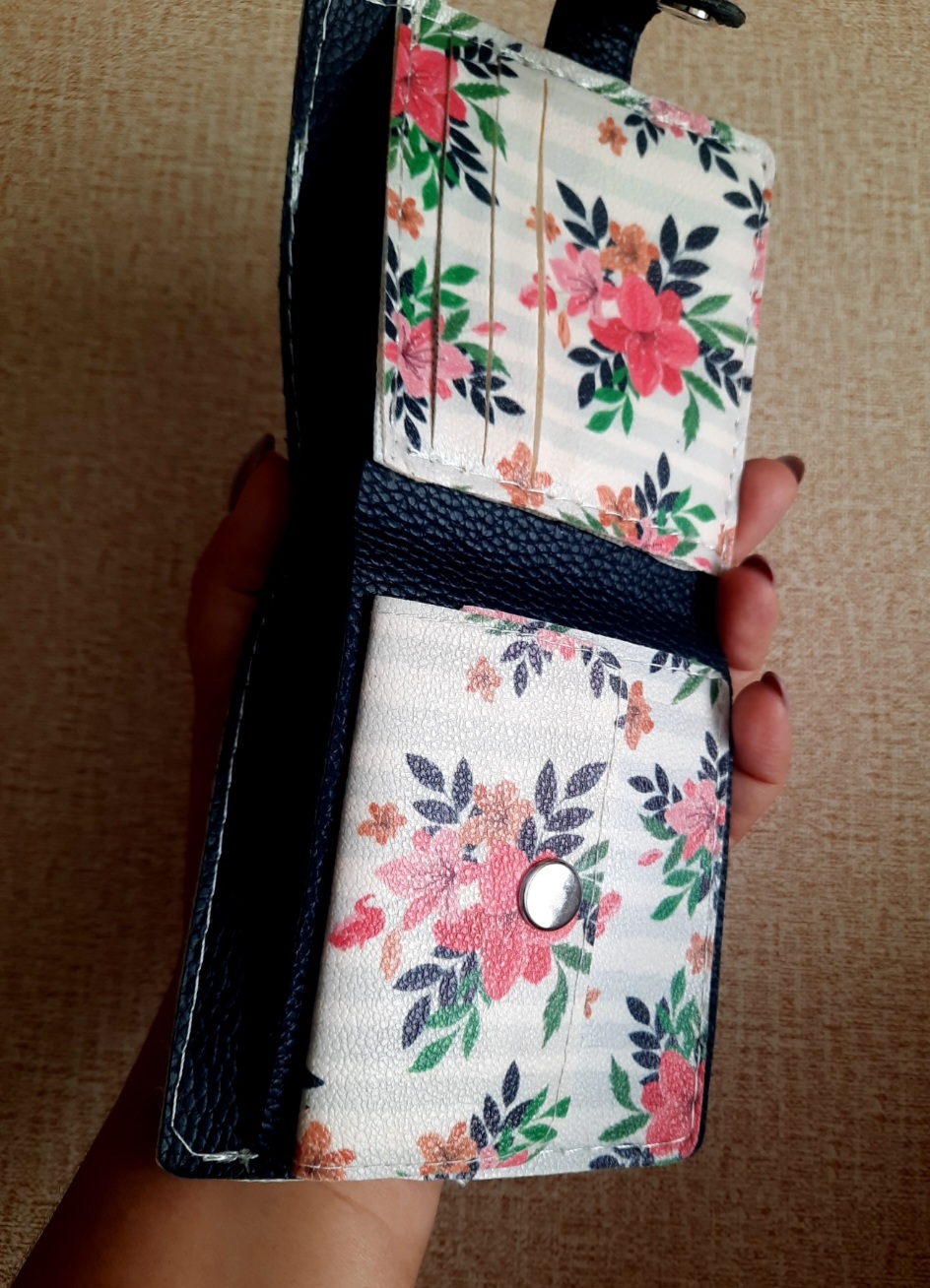 کیف پول جیبی دو رنگ سرمه ای و گلدار