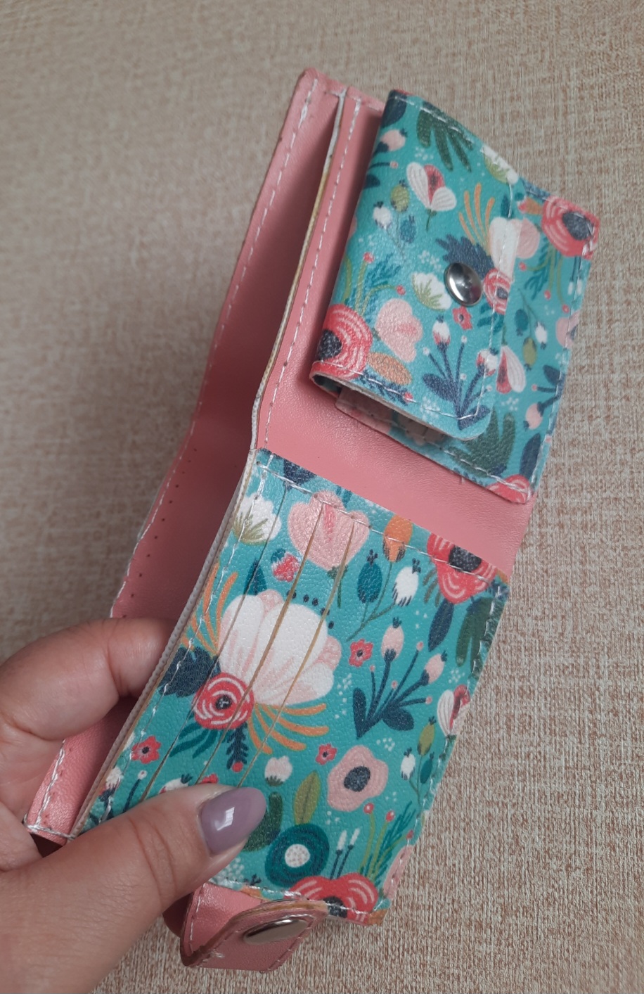 کیف پول جیبی زنانه دو رنگ گلدار و صورتی