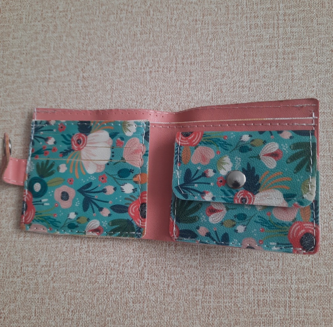 کیف پول جیبی زنانه دو رنگ گلدار و صورتی